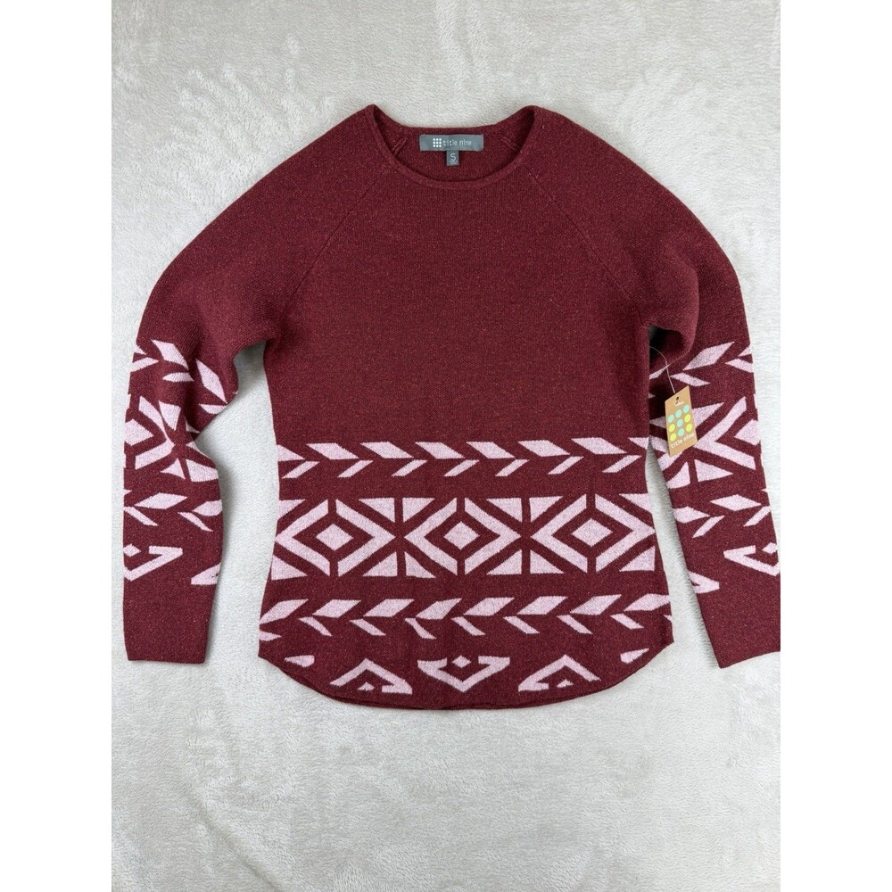 Title Nine Womens S Por Vida 2.0 Sweater Fair Isle Aztec Retro Geo Silk Wool NWT